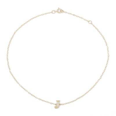 10K Solid Gold CZ "J" Initial Anklet