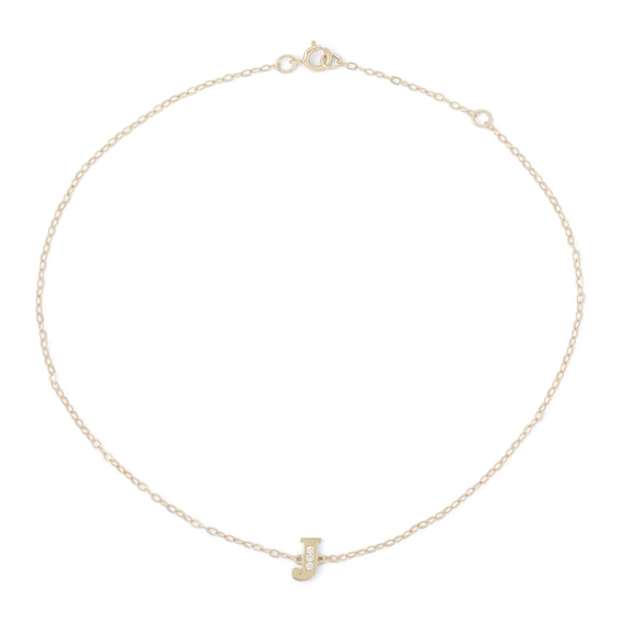 10K Solid Gold CZ "J" Initial Anklet