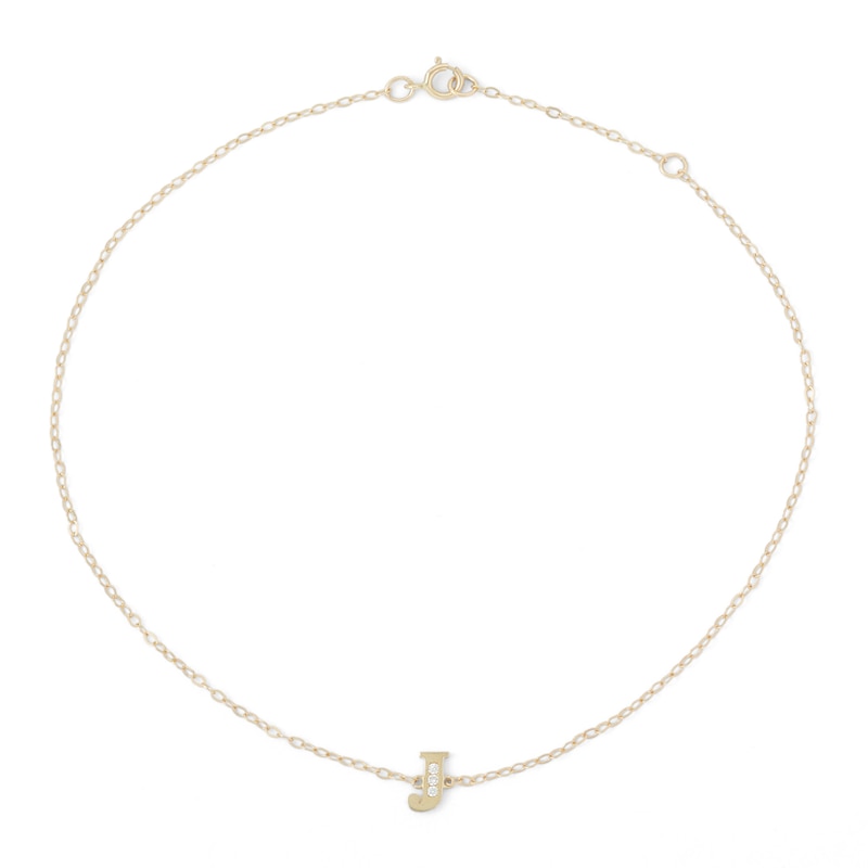 Cubic Zirconia Initial "J" Anklet in 10K Solid Gold - 10"