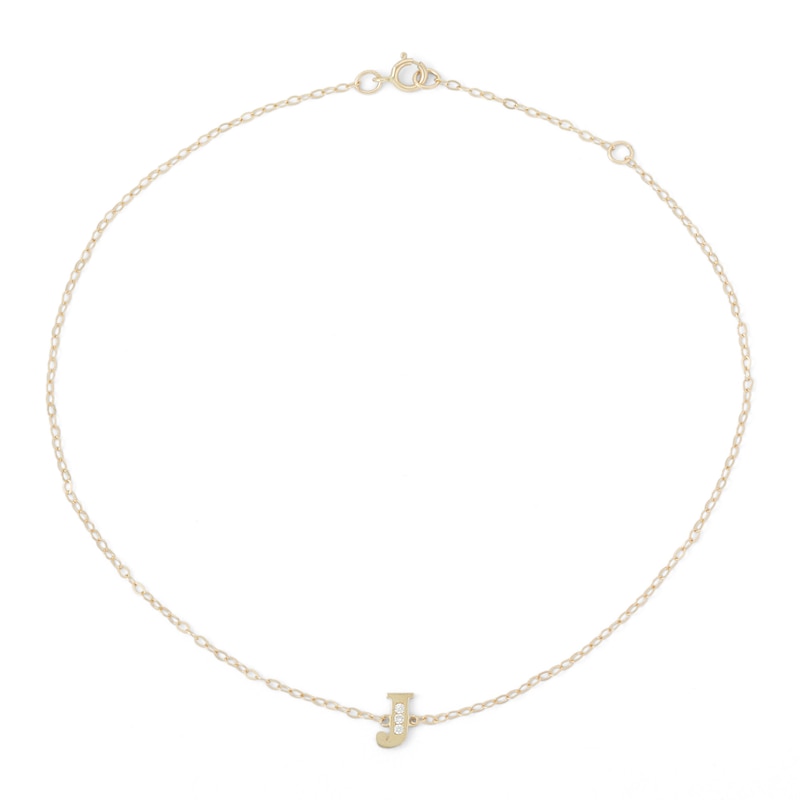 10K Solid Gold CZ "J" Initial Anklet