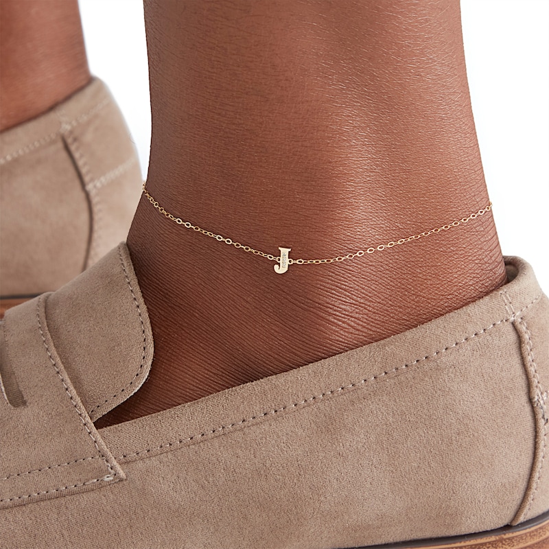 Cubic Zirconia Initial "J" Anklet in 10K Solid Gold - 10"