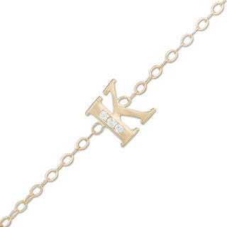 10K Solid Gold CZ "K" Initial Anklet