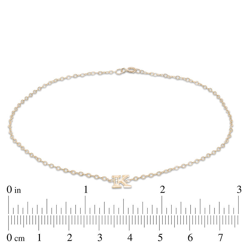Cubic Zirconia Initial "K" Anklet in 10K Solid Gold - 10"