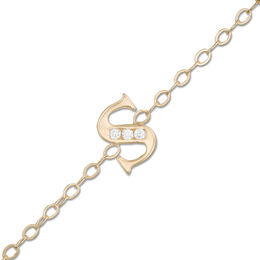 Cubic Zirconia Initial &quot;S&quot; Anklet in 10K Solid Gold - 10&quot;
