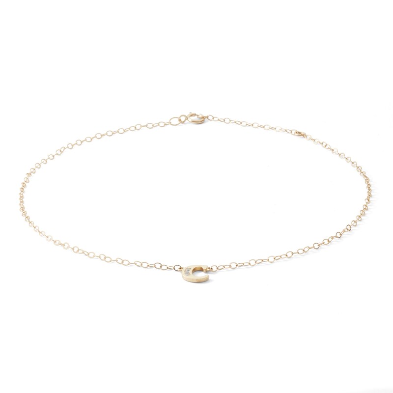 Cubic Zirconia Initial "C" Anklet in 10K Solid Gold - 10"