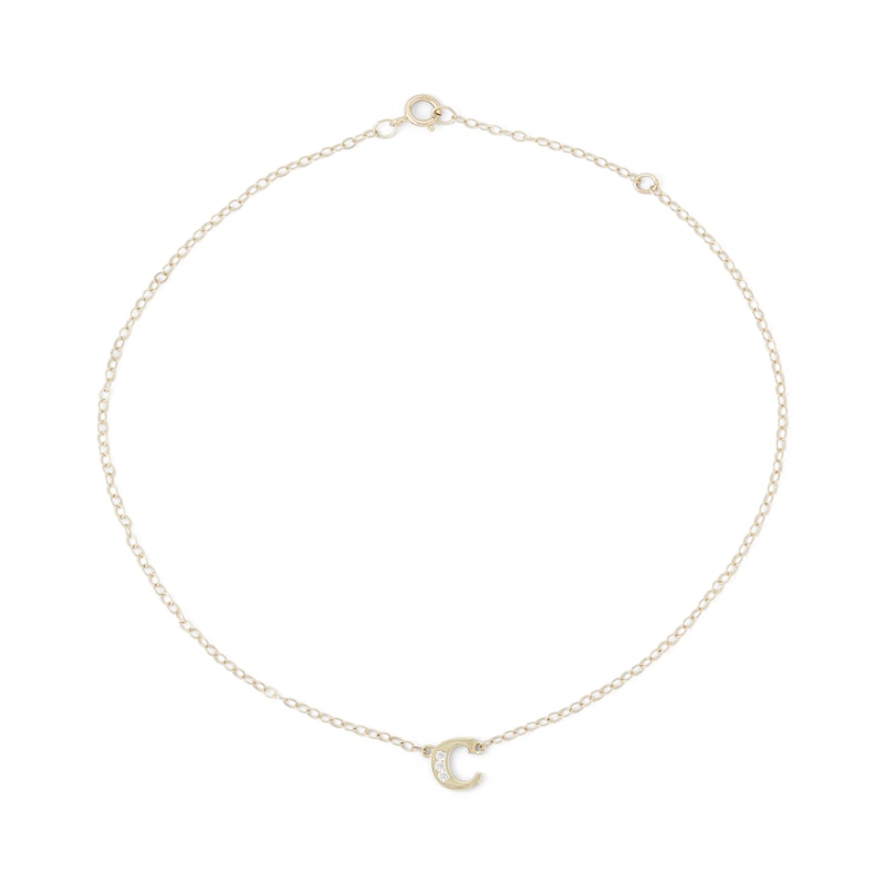 Cubic Zirconia Initial "C" Anklet in 10K Solid Gold - 10"