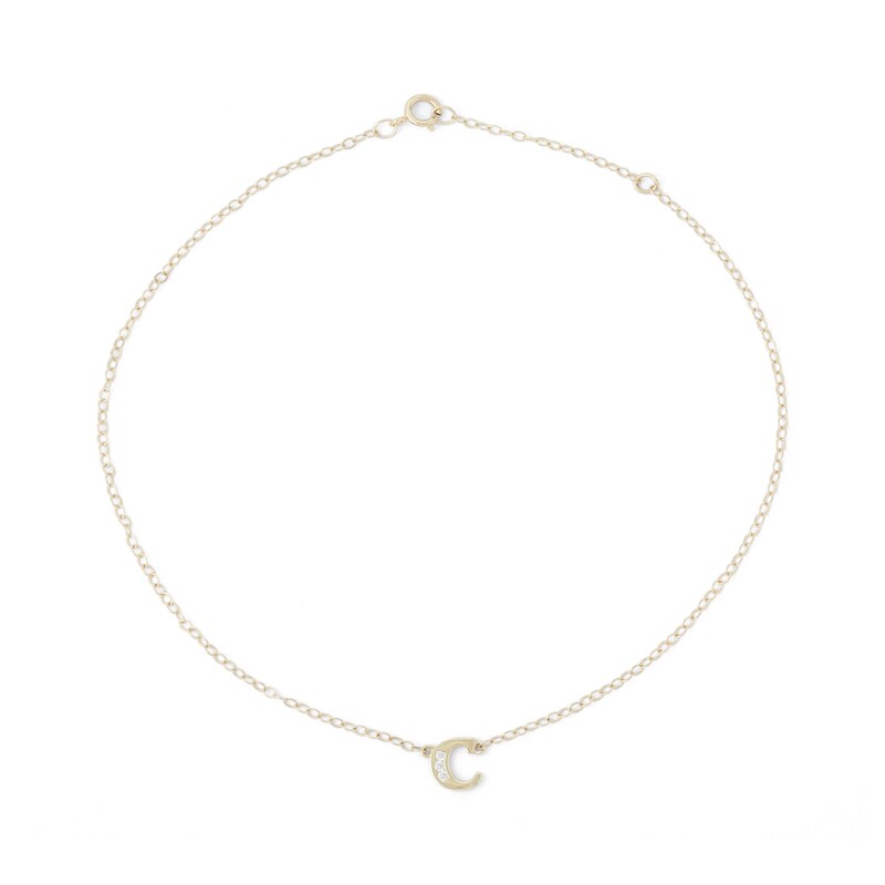 Cubic Zirconia Initial "C" Anklet in 10K Solid Gold - 10"