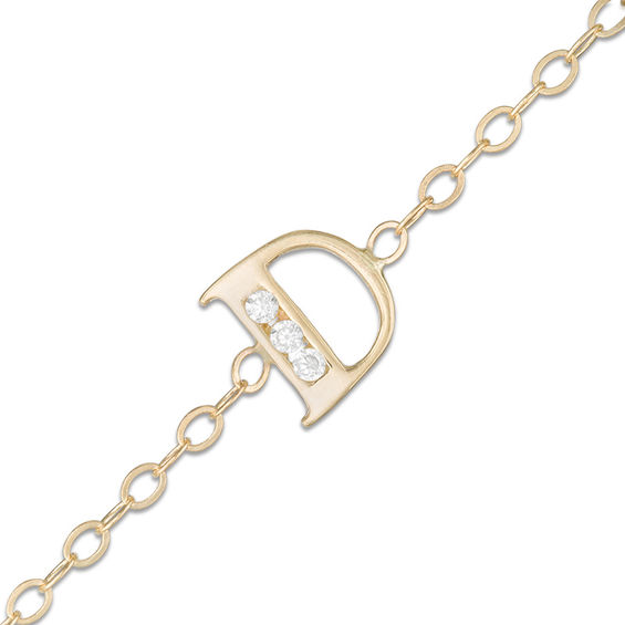 10K Solid Gold CZ "D" Initial Anklet