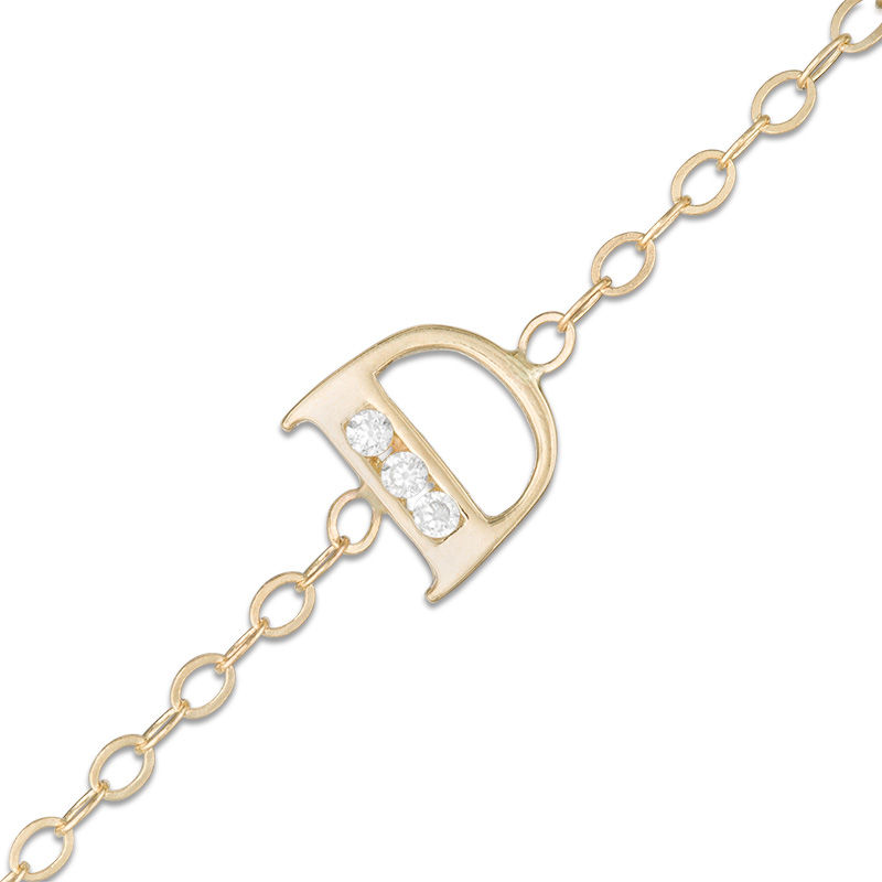 Cubic Zirconia Initial "D" Anklet in 10K Solid Gold - 10"