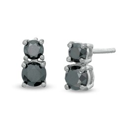 1-1/3 CT. T.W. Black Diamond Stacked Duo Stud Earrings in Sterling Silver with Black Rhodium