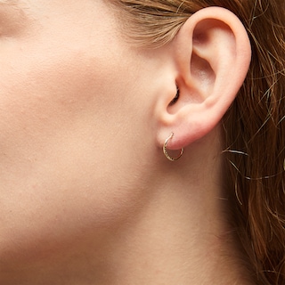 10mm Diamond-Cut Square Hoop Earrings in 10K Tube Hollow Gold