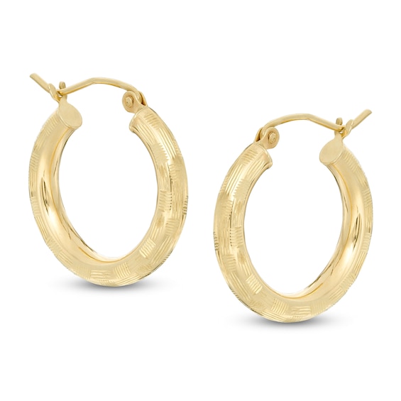 20mm Diamond-Cut Basket Weave Tube Hoop Earrings in 10K Gold