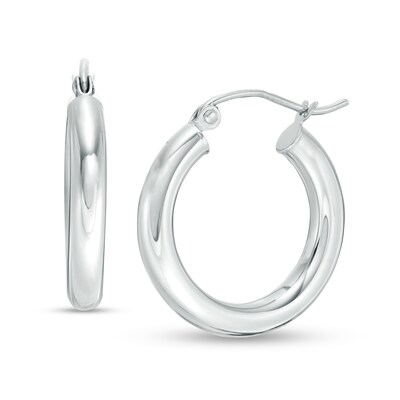 20mm Hoop Earrings in 14K Tube Hollow White Gold