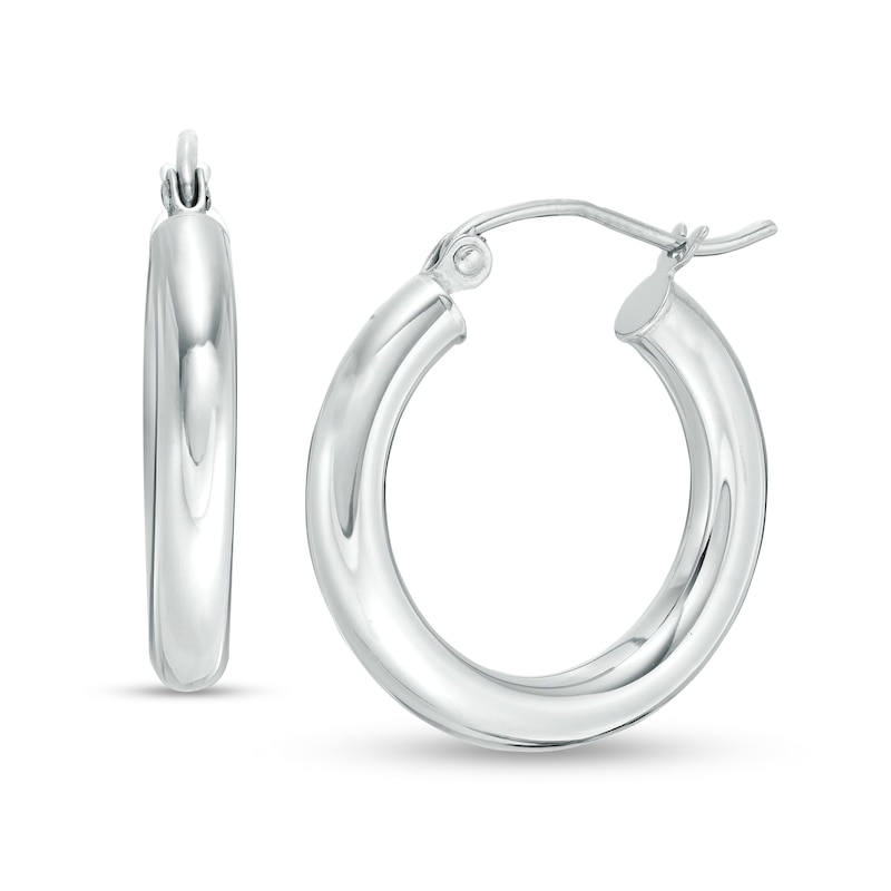20mm Hoop Earrings in 14K Tube Hollow White Gold