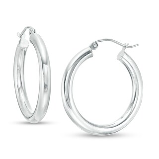 25mm Hoop Earrings in 14K Tube Hollow White Gold