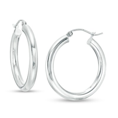 25mm Hoop Earrings in 14K Tube Hollow White Gold