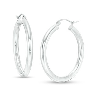 30mm Hoop Earrings in 14K Tube Hollow White Gold
