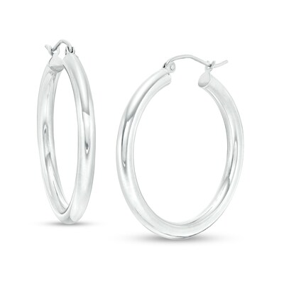 30mm Hoop Earrings in 14K Tube Hollow White Gold