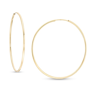 14K Tube Hollow Gold Continuous Hoop Earrings