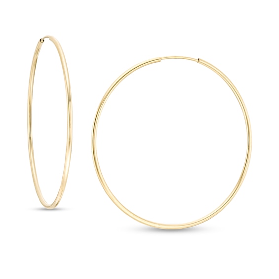 14K Tube Hollow Gold Continuous Hoop Earrings