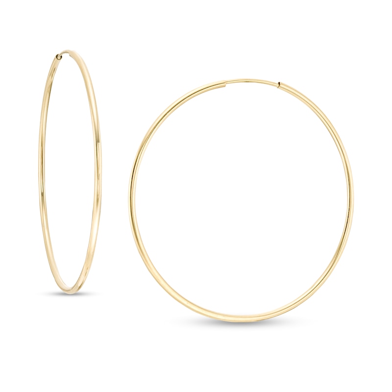14K Tube Hollow Gold Continuous Hoop Earrings