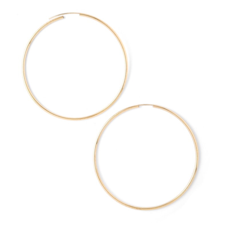70mm Continuous Hoop Earrings in 14K Tube Hollow Gold