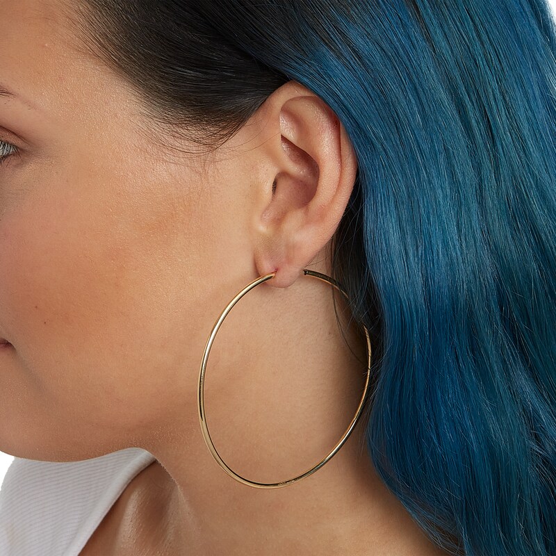70mm Continuous Hoop Earrings in 14K Tube Hollow Gold
