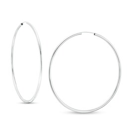 60mm Continuous Hoop Earrings in 14K Tube Hollow White Gold