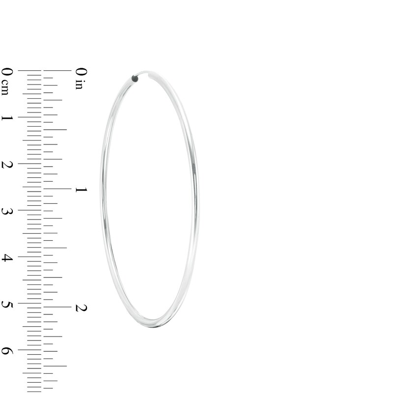 60mm Continuous Hoop Earrings in 14K Tube Hollow White Gold