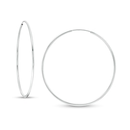 14K Tube Hollow White Gold Continuous Hoop Earrings