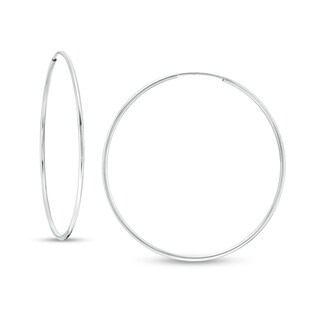 14K Tube Hollow White Gold Continuous Hoop Earrings