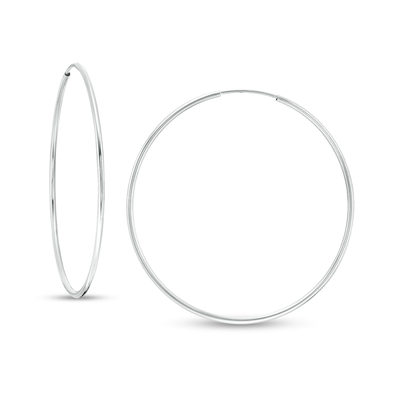 14K Tube Hollow White Gold Continuous Hoop Earrings