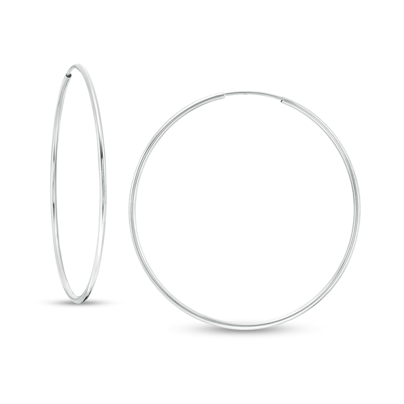 Main Image 1 of 14K Tube Hollow White Gold Continuous Hoop Earrings