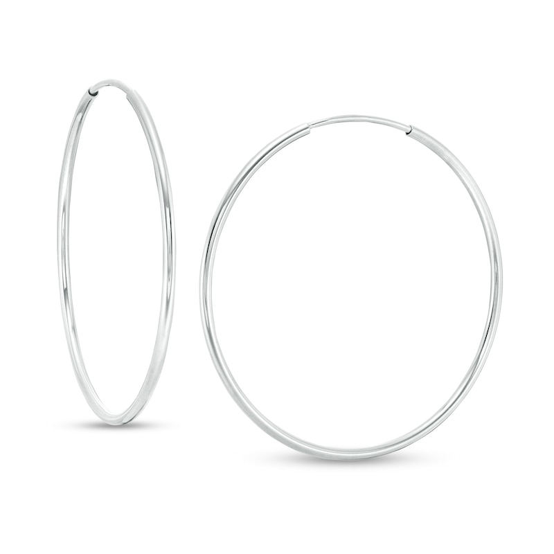 34mm Continuous Hoop Earrings in 14K Tube Hollow White Gold