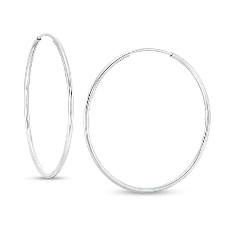 14K Tube Hollow White Gold Continuous Hoop Earrings