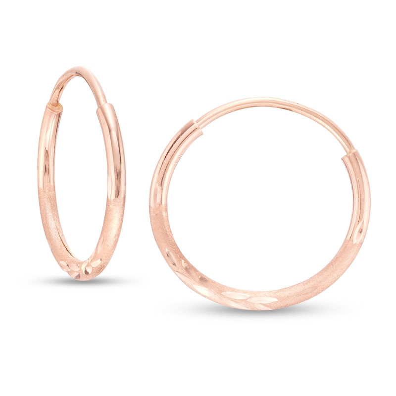 14K Tube Hollow Rose Gold Multi-Finish Continuous Hoops