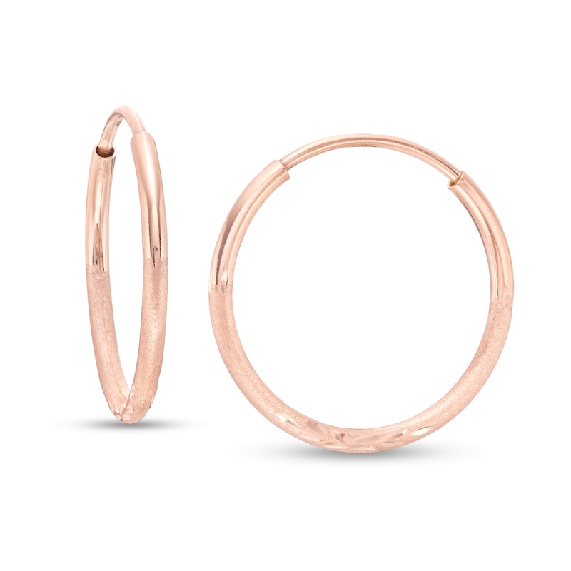 Main Image 1 of 14K Tube Hollow Rose Gold Multi-Finish Continuous Hoops
