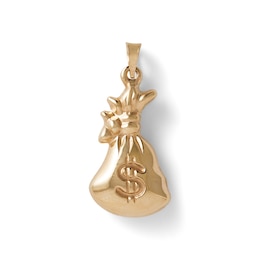 Etched Money Bag Necklace Charm in 10K Gold
