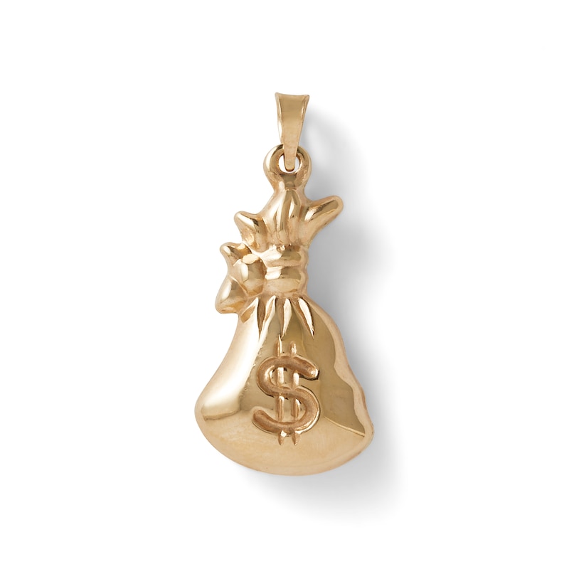 Main Image 1 of Etched Money Bag Necklace Charm in 10K Gold