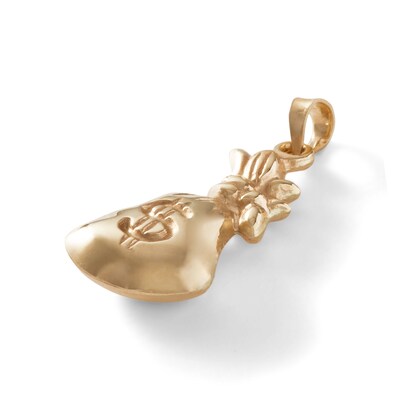 Etched Money Bag Necklace Charm in 10K Gold