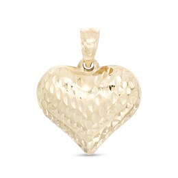 Small Diamond-Cut Puff Heart Necklace Charm in 10K Stamp Hollow Gold