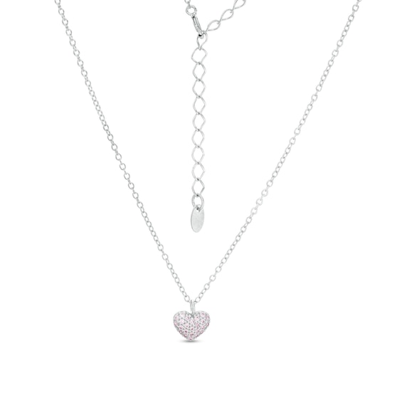 Child's Pink Cubic Zirconia Composite Puff Heart Pendant in Sterling Silver - 15"