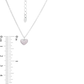 Child's Pink Cubic Zirconia Composite Puff Heart Pendant in Sterling Silver - 15"