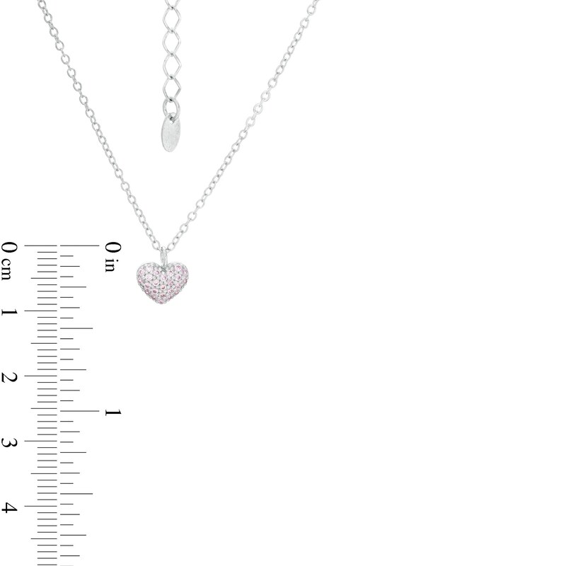 Child's Pink Cubic Zirconia Composite Puff Heart Pendant in Sterling Silver - 15"