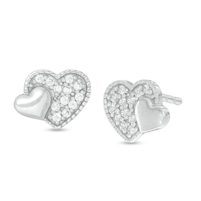 Child's Cubic Zirconia Composite Double Heart Stud Earrings in Sterling Silver