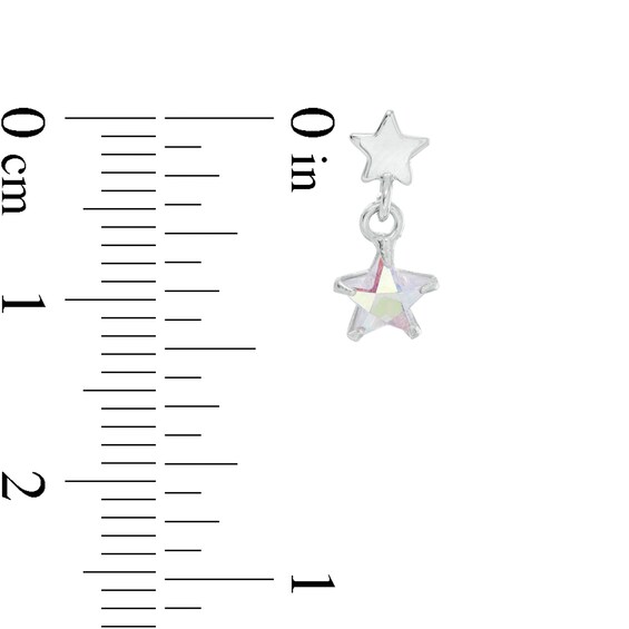 Child's 5mm Iridescent Cubic Zirconia Double Star Drop Earrings in Sterling Silver