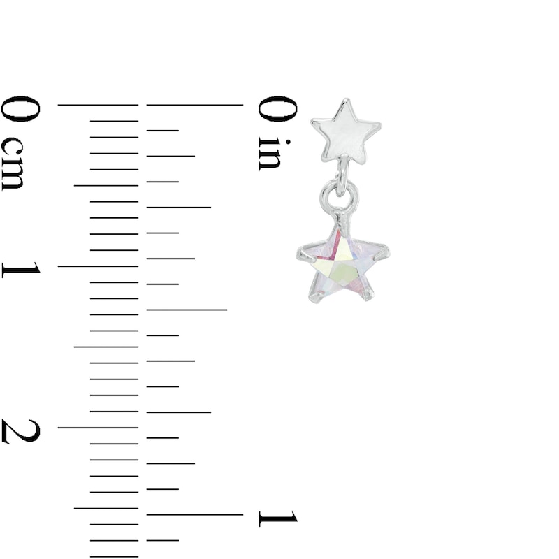 Main Image 2 of Child's 5mm Iridescent Cubic Zirconia Double Star Drop Earrings in Sterling Silver