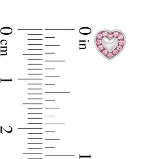 Child's Pink Crystal Frame Heart Stud Earrings in Sterling Silver