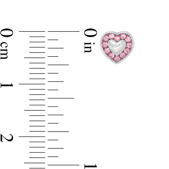 Child's Pink Crystal Frame Heart Stud Earrings in Sterling Silver