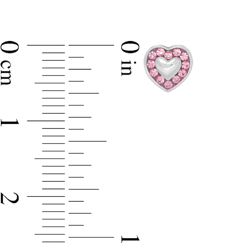 Main Image 2 of Child's Pink Crystal Frame Heart Stud Earrings in Sterling Silver